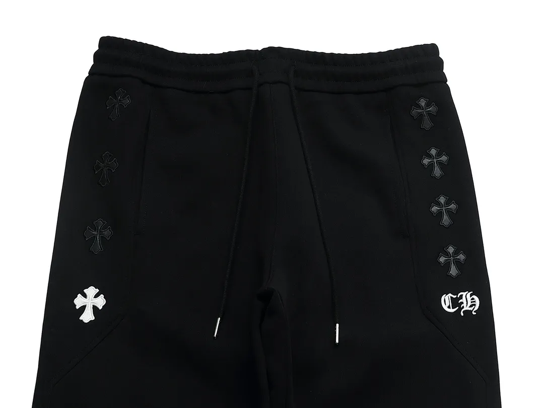 P200 high version!  Chrome Hearts 2025 autumn and winter new style, retro street style, customized leather stamp, imported Tajima machine high-density embroidered letter logo, made of high-gram heavyweight Chinese cotton fabric, couple style, casual trousers, color: black, size: XS-L